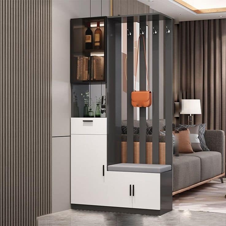 Contemporary 3-door Wooden 11_81_ Wide Accent Cabinet with Drawer - 39_L x 12_W x 79_H Left Cabinet Gray & White Cabinets & Chests